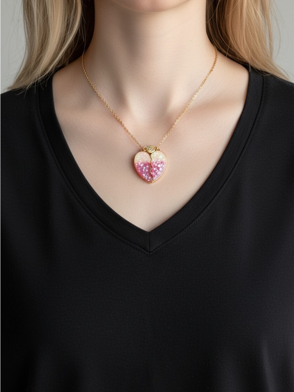9/19 Gold-Tone Pink Heart Pendant Necklace